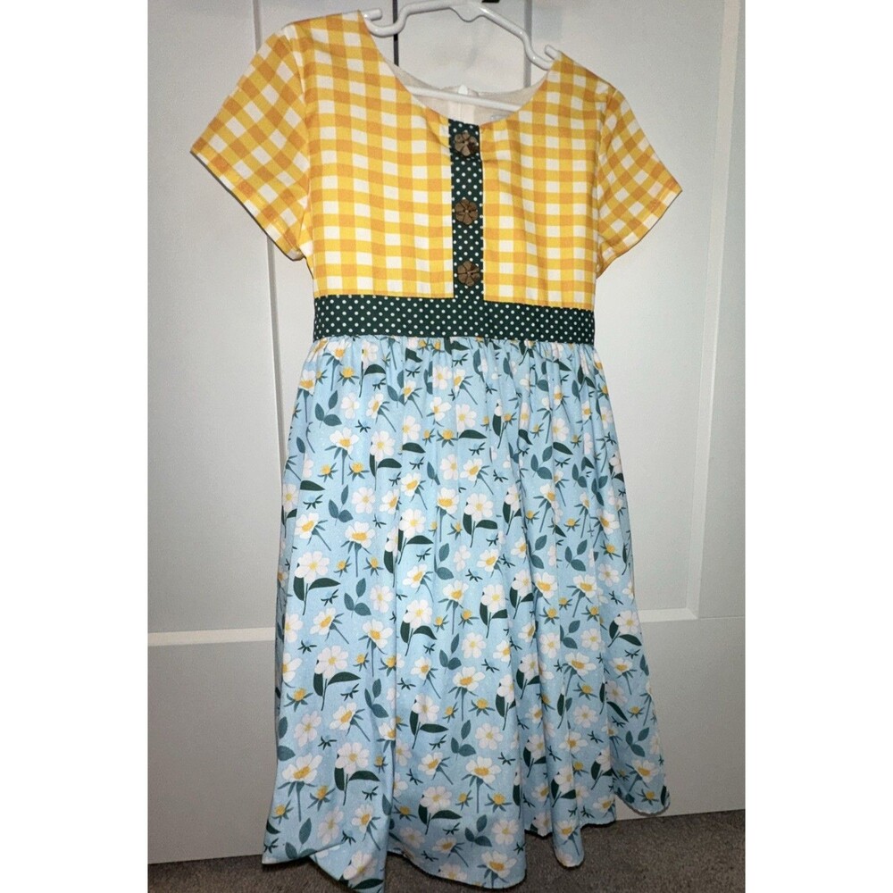 Only Little Once girls SAMPLE Dress size 8-daisy & yellow gingham- vintage look!